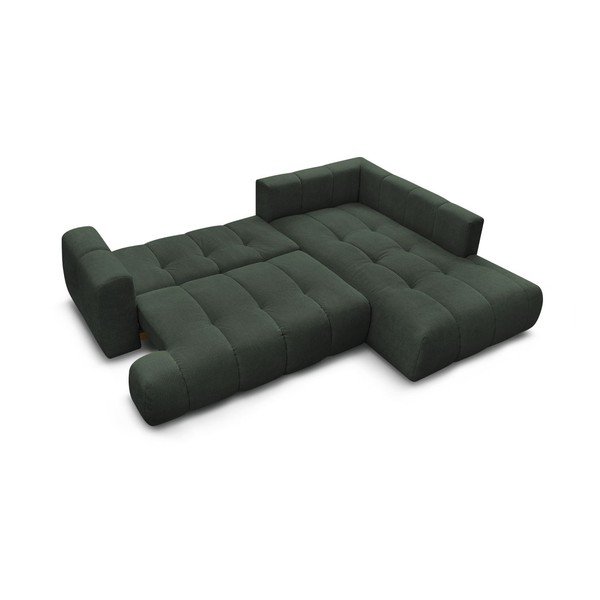 Зелен сгъваем/с място за съхранение ъглов диван (десен ъгъл/L форма) Fuji – Bobochic Paris-image-4