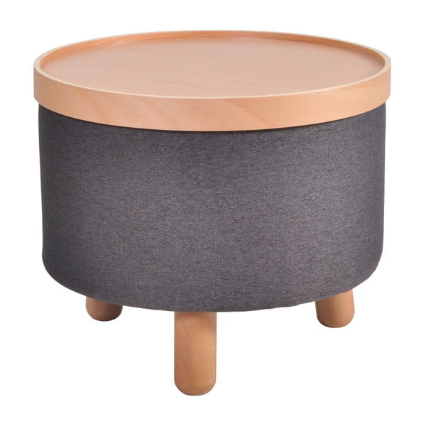 Tmavě šedá stolička s detaily z bukového dřeva a odnímatelnou deskou Garageeight Molde, ⌀ 50 cm