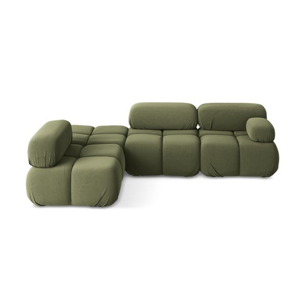 Светлозелен кадифен модулен ъглов диван (ляв ъгъл) Lokua – Makamii