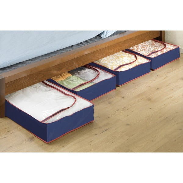 Пластмасови кутии за съхранение под леглото в комплект 4 бр. 100x45x15 cm Deep Blue – Maximex-image-1