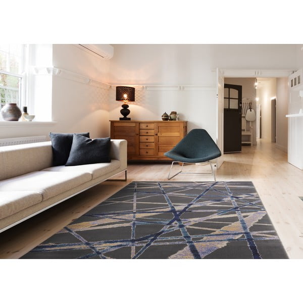 Тъмносин вълнен килим 133x180 cm Sticks - Agnella-image-1