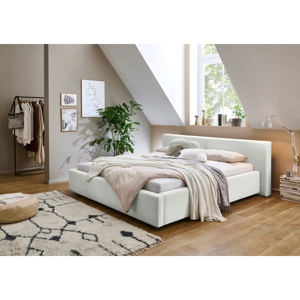 Бяло тапицирано двойно легло без ламелно дъно 160x200 cm Cube – Meise Möbel-image-1