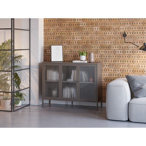 Сива метална витрина 121x90x40 cm Layna – Marckeric-image-1