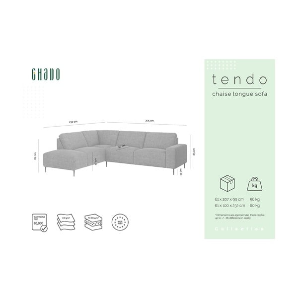 Сив и бежов ъглов диван , ляв ъгъл Tendo - Ghado-image-3