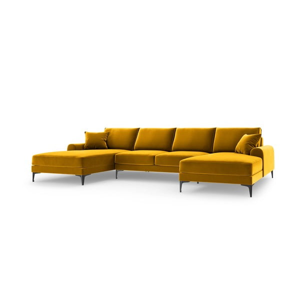 Жълт кадифен U-образен диван Madara - Mazzini Sofas-image-2