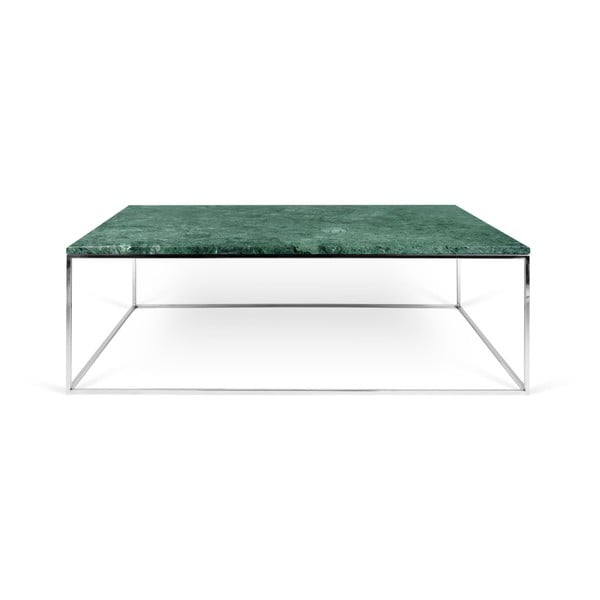 Zelený mramorový konferenční stolek s chromovými nohami TemaHome Gleam, 75 x 120 cm