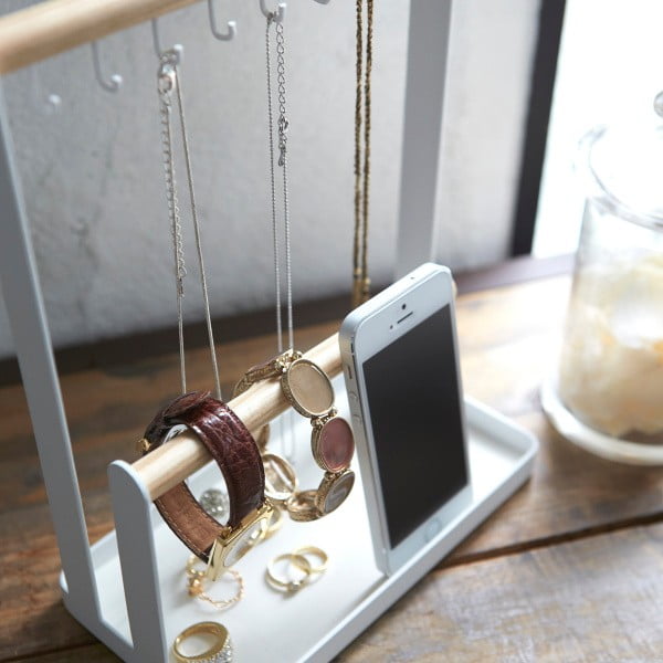 Бяла многофункционална стойка с детайли от букова дървесина Tosca - YAMAZAKI-image-2