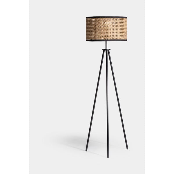 Подова лампа с абажур от ратан в черен и естествен цвят (височина 130 см) - Burkina