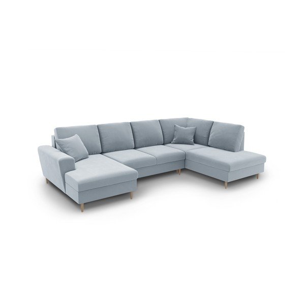 Светлосин кадифен разтегателен ъглов диван с място за съхранение (десен ъгъл/U форма) Kyoto – Cosmopolitan Design-image-1