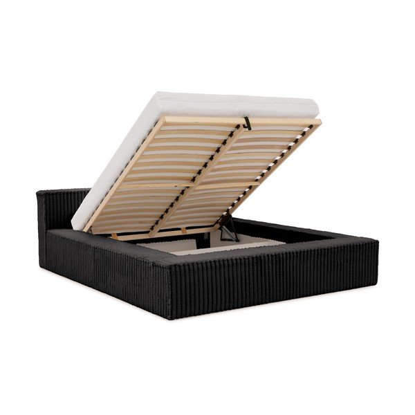 Черно двойно тапицирано легло с място за съхранение и включена подматрачна рамка 180x200 cm Cloe – Ropez-image-2