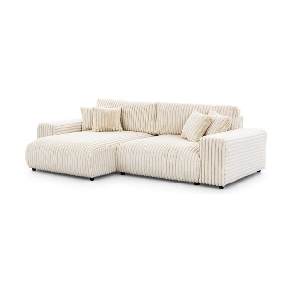 Кремав разтегателен ъглов диван от рипсено кадифе с място за съхранение (ляв ъгъл) Sarina – Ropez