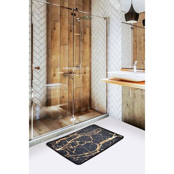 Черна/златна постелка за баня 60x40 cm Goldes - Foutastic-image-1