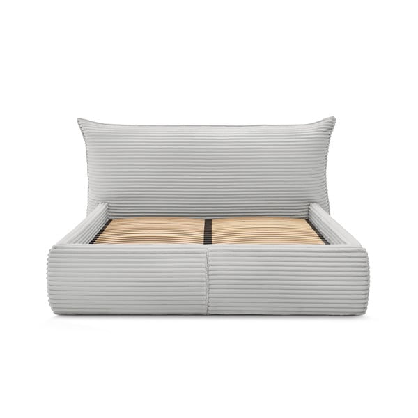 Светлосиво двойно тапицирано легло с място за съхранение с включена подматрачна рамка 160x200 cm Jade – Bobochic Paris-image-4