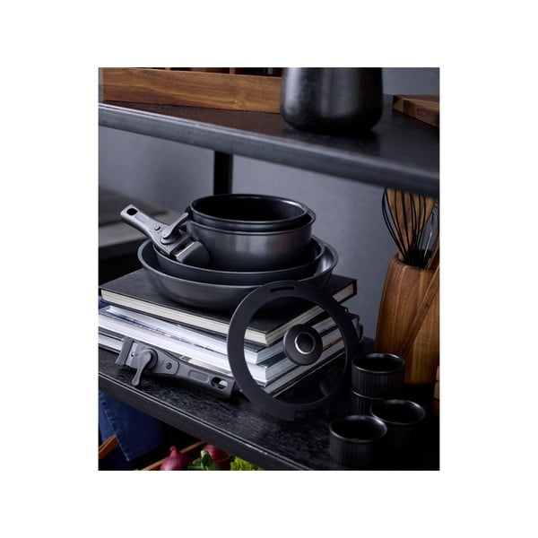 Алуминиев комплект тигани с подвижна дръжка 2 бр. с капак и незалепващо покритие 2,4 l – Holm-image-3