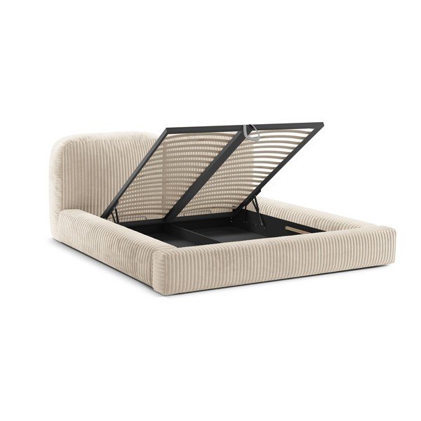 Бежово тапицирано двойно легло с място за съхранение и включена подматрачна рамка 180x200 cm Martina – Micadoni -image-2