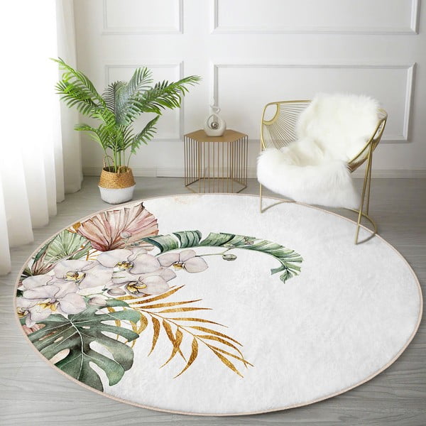 Кремав кръгъл килим подходящ за пране и за прахосмукачки роботи ø 120 cm Comfort – Mila Home-image-1