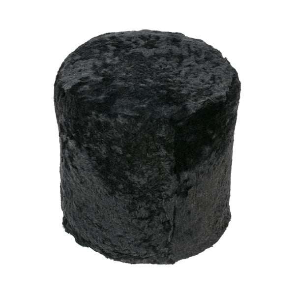Kožešinový puf s extra krátkým chlupem Black, 42x42x46 cm