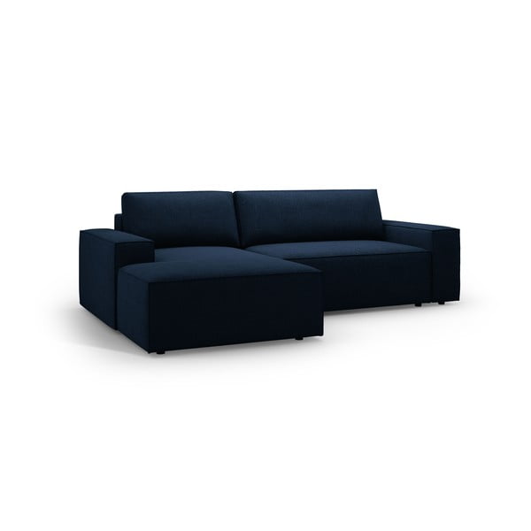 Тъмносин разтегателен ъглов диван от букле (ляв ъгъл) Jodie – Micadoni Home-image-2