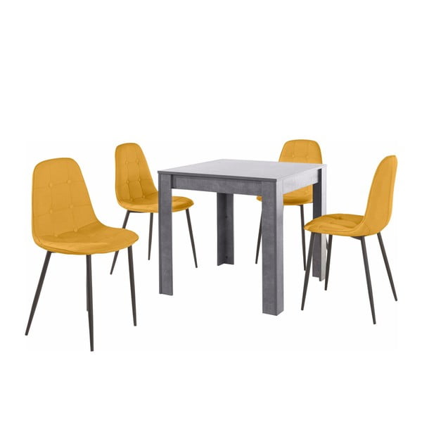 Set šedého jídelního stolu a 4 oranžových jídelních židlí Støraa Lori Lamar Duro