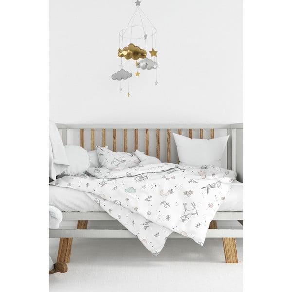 Бяло детско спално бельо от памук Renforcé 100x150 cm Flowers – Mijolnir-image-1