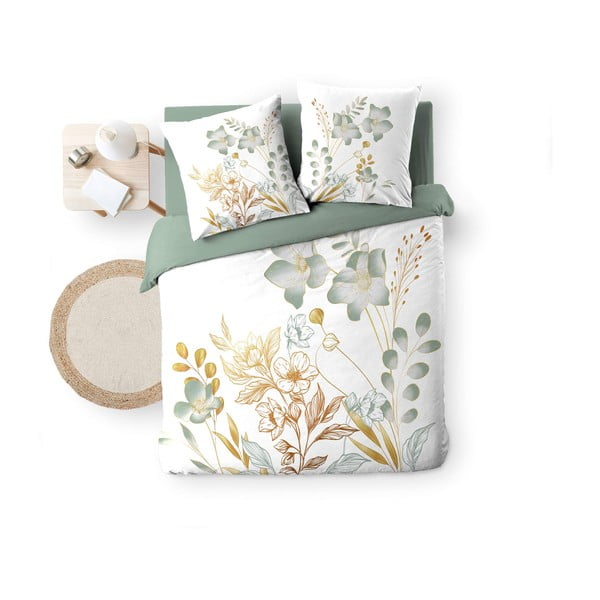 Бяло/зелено двойно удължено памучно спално бельо 240x220 cm Lolita – douceur d'intérieur-image-4