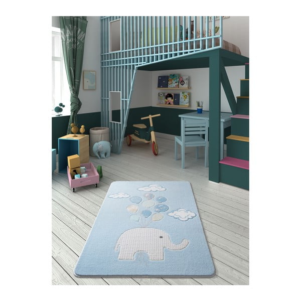 Dětský světle modrý koberec Confetti Sweet Elephant, 100 x 150 cm