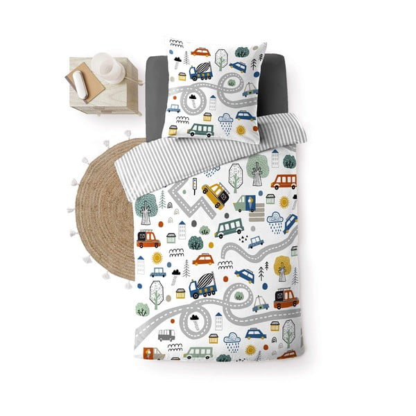 Бяло единично  памучно детско спално бельо 140x200 cm Pti Bolide – douceur d'intérieur-image-4