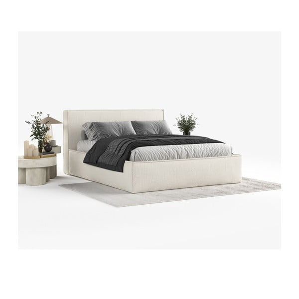 Бежово двойно легло 200x200 cm тапицирано с място за съхранение с включена подматрачна рамка Lounge L – Maison de Rêve-image-1
