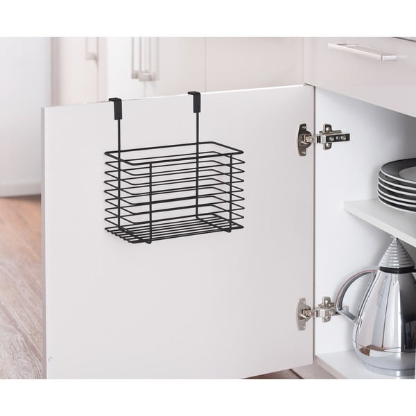 Черна висяща метална кошница за кухненска врата Slim, височина 25 cm - Wenko-image-1