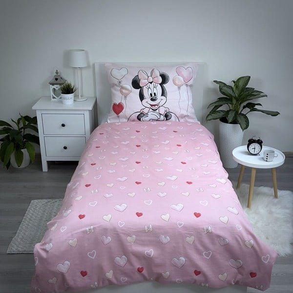 Розово единично  памучно детско спално бельо 140x200 cm Minnie "Balloon" – Jerry Fabrics-image-2