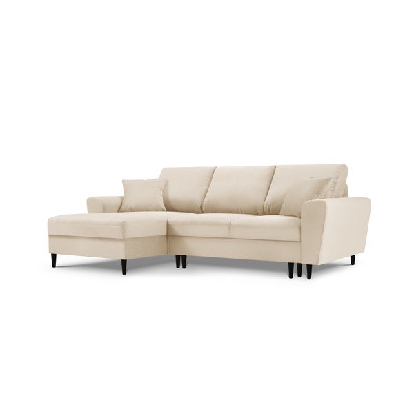 Бежов разтегателен ъглов диван с място за съхранение от рипсено кадифе (ляв ъгъл) Kyoto – Cosmopolitan Design-image-4