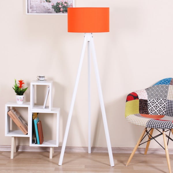 Бяла свободностояща лампа с оранжев абажур Beyaz - Kate Louise