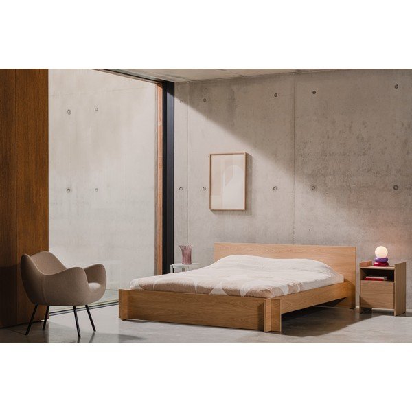 Двойно легло 200x200 cm ПДЧ/от шперплат от декор от дъб  с включена подматрачна рамка в естествен цвят Valt – noo.ma-image-1