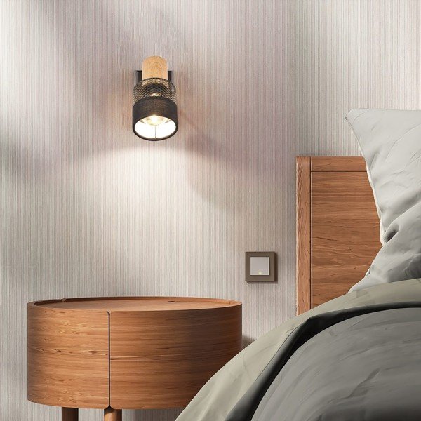 Стенна лампа в черен и естествен цвят ø 7 cm Nandini - Trio-image-1