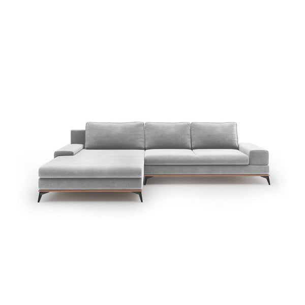 Светлосив ъглов разтегателен диван с кадифена тапицерия Astre, ляв ъгъл - Windsor & Co Sofas