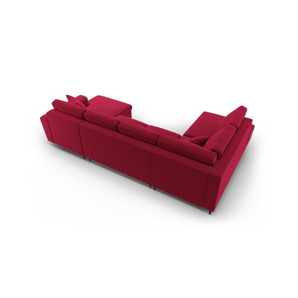 Червен  кадифен разтегателен ъглов диван с място за съхранение (ляв ъгъл/U форма) Kyoto – Cosmopolitan Design-image-4