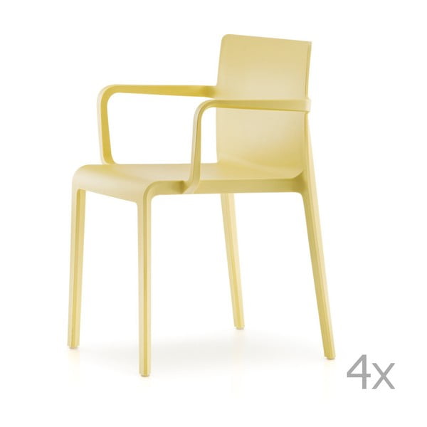 Sada 4 žlutých  jídelních židlí s područkami  Pedrali Volt