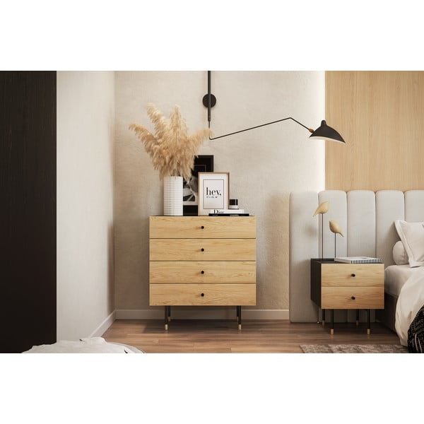 Черен и естествен висок скрин от дъб  80x87 cm Jugend – Woodman-image-1