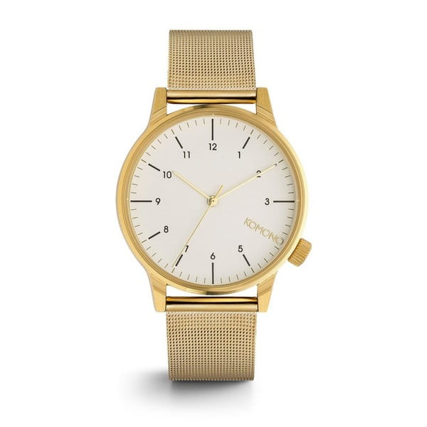 Pánské hodinky s kovovým páskem ve zlaté barvě a bílým ciferníkem Komono Royale