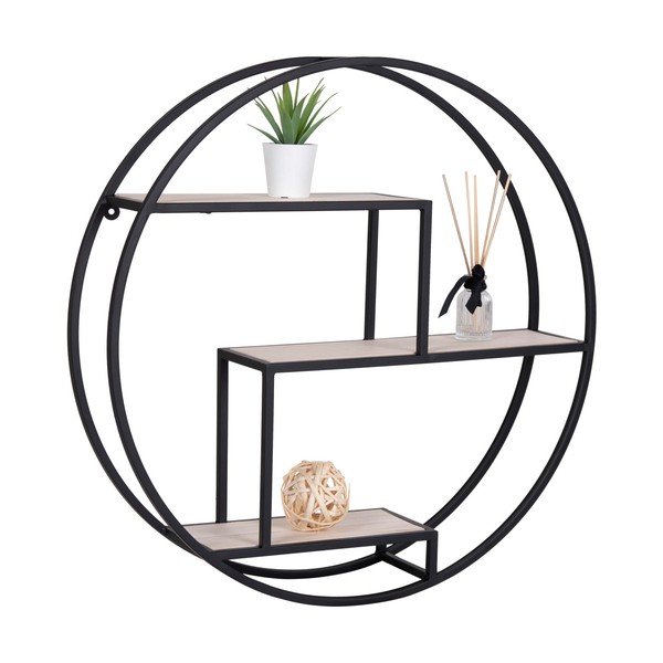 Черен/естествен на няколко нива стенен рафт от масивна Пауловния 62 cm Rotterdam – House Nordic-image-3