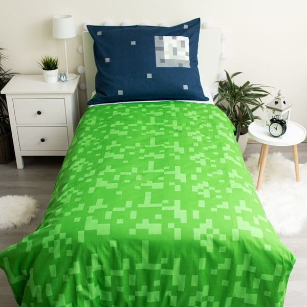 Зелено-синьо  единично  памучно детско спално бельо 140x200 cm Minecraft "Sssleep Tight" – Jerry Fabrics-image-2