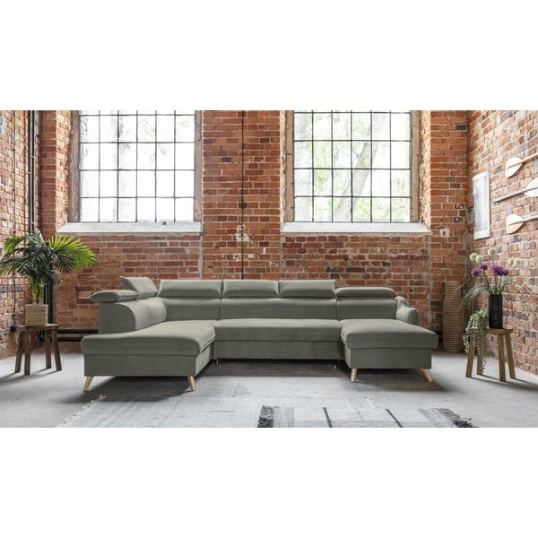 Светлосив кадифен U-образен ъглов диван (ляв ъгъл) Sweet Harmony - Miuform-image-1