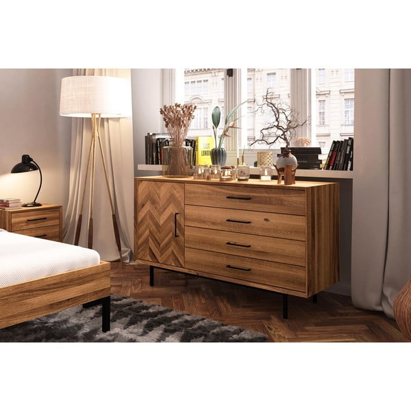 Нисък скрин от дъбова дървесина в естествен цвят 144x80 cm Abies - The Beds-image-3