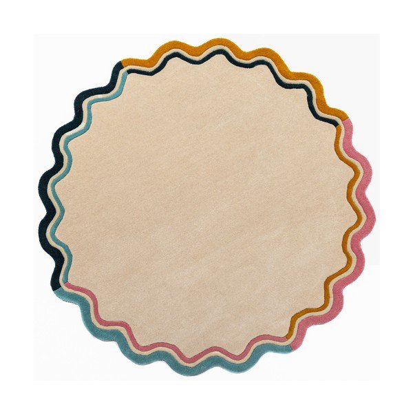 Ръчно изработен вълнен кръгъл килим в естествен цвят ø 180 cm Leo Scallop – Flair Rugs