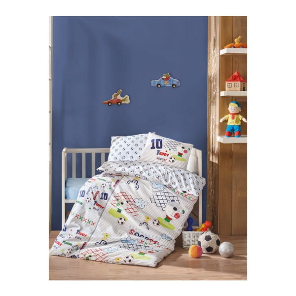 Памучен комплект за бебешко спално бельо с чаршаф Football, 100 x 150 cm - Mijolnir