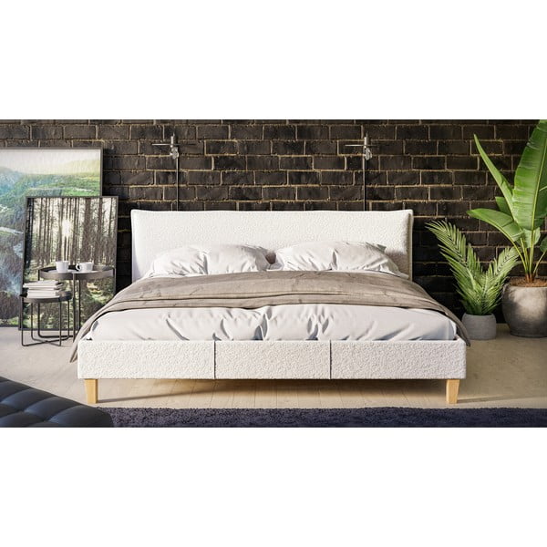 Кремаво тапицирано двойно легло с решетка 180x200 cm Tina - Ropez-image-1