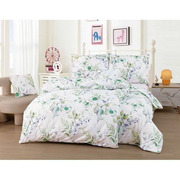 Бяло/зелено единично  6 части включено спално бельо от микросатен 140x200 cm Abigail – My House