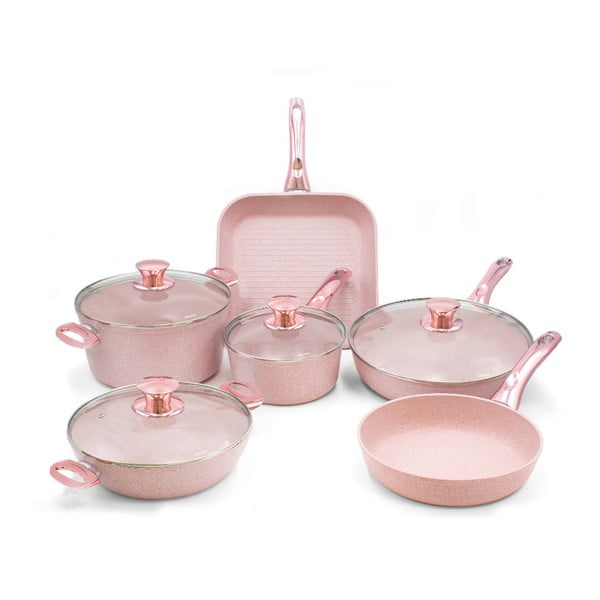 6dílný set nádobí s poklicemi Bisetti Stonerose Rose Giacomo