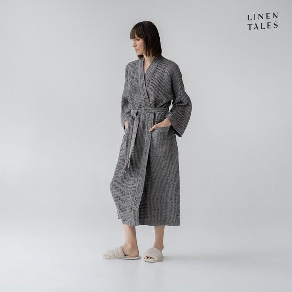 Тъмносив халат за баня размер L/XL Honeycomb - Linen Tales-image-1