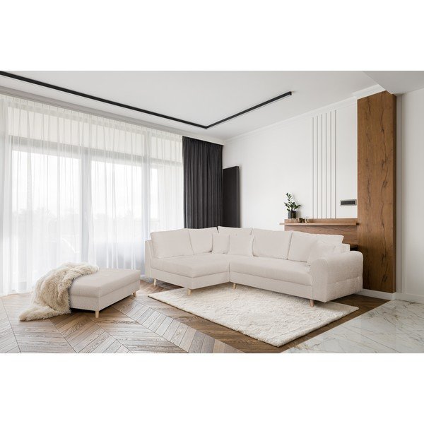 Бежова табуретка от плат bouclé Ariella - Ropez-image-1